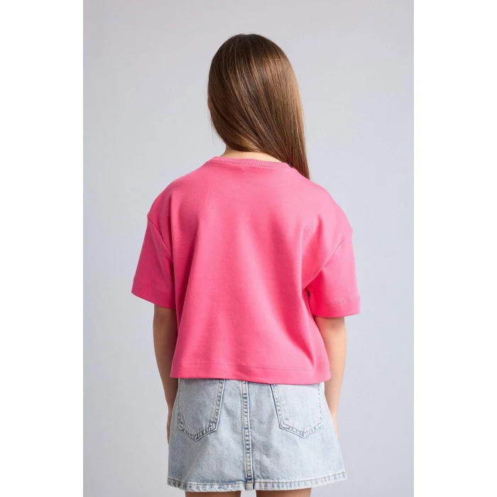 Defacto H7237A8PN201 Pembe Bisiklet Yaka Kısa Kollu Basic Tişört Kız Çocuk