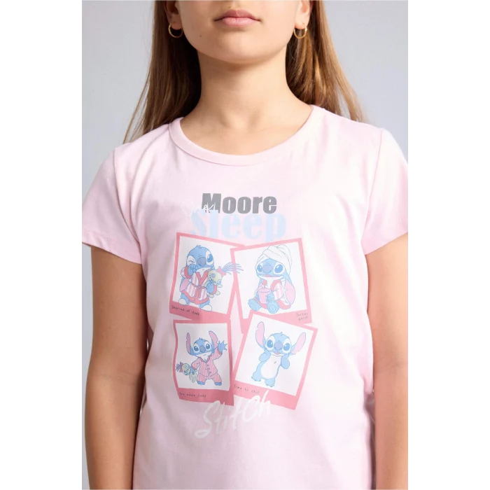 Defacto H8491A8PN645 Pembe Dısney Lılo & Stıtch Relax Fıt Şort Tişört 2li Pijama Takımı Kız Çocuk