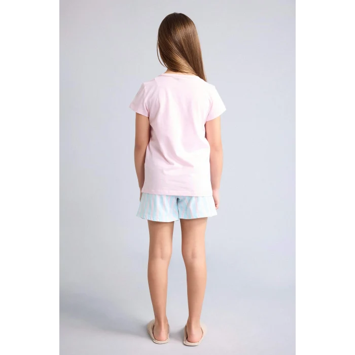 Defacto H8491A8PN645 Pembe Dısney Lılo & Stıtch Relax Fıt Şort Tişört 2li Pijama Takımı Kız Çocuk