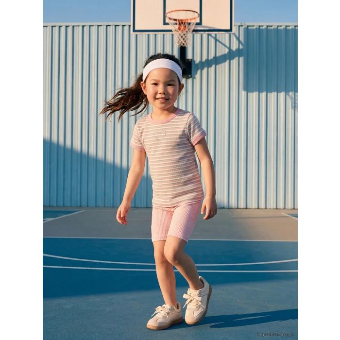 LCW Kids Pembe Simli Kalp Nakışlı Kız Çocuk Tişört