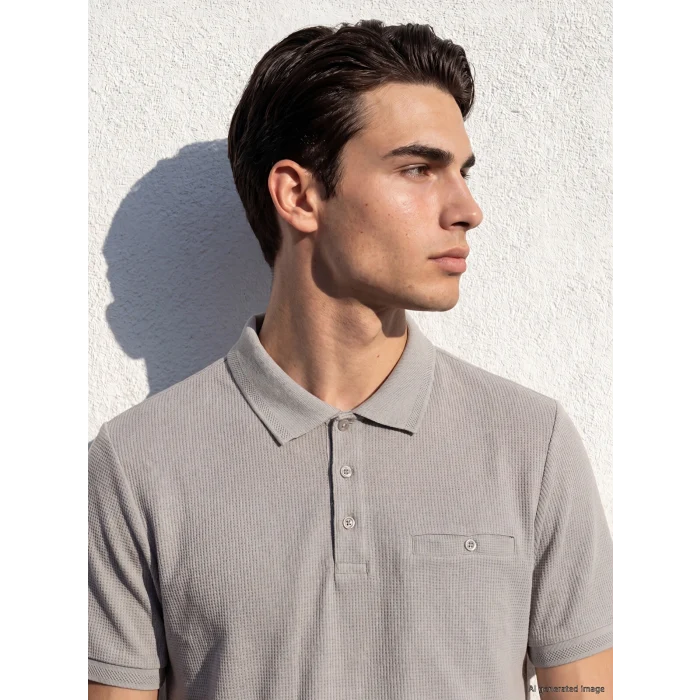 LCWAIKIKI Classic Gri Polo Yaka Dokulu Erkek Tişört