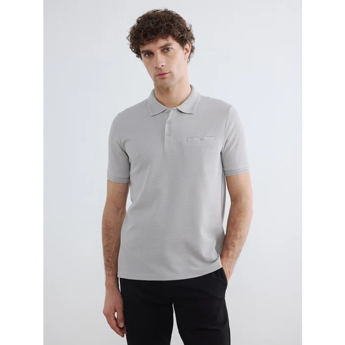 LCWAIKIKI Classic Gri Polo Yaka Dokulu Erkek Tişört