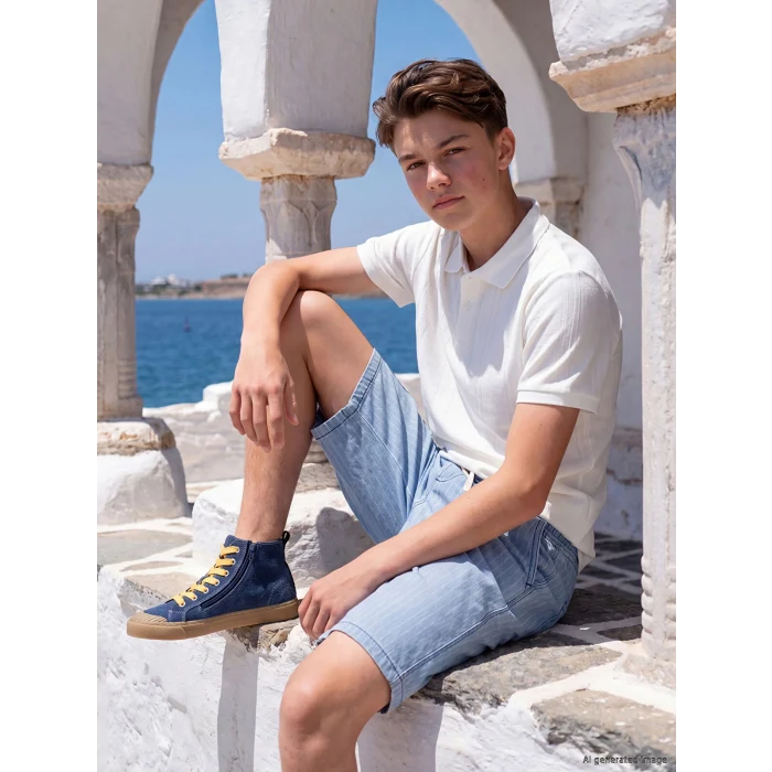LCW Kids İndigo Beli Lastikli Çizgili Erkek Çocuk Jean Şort