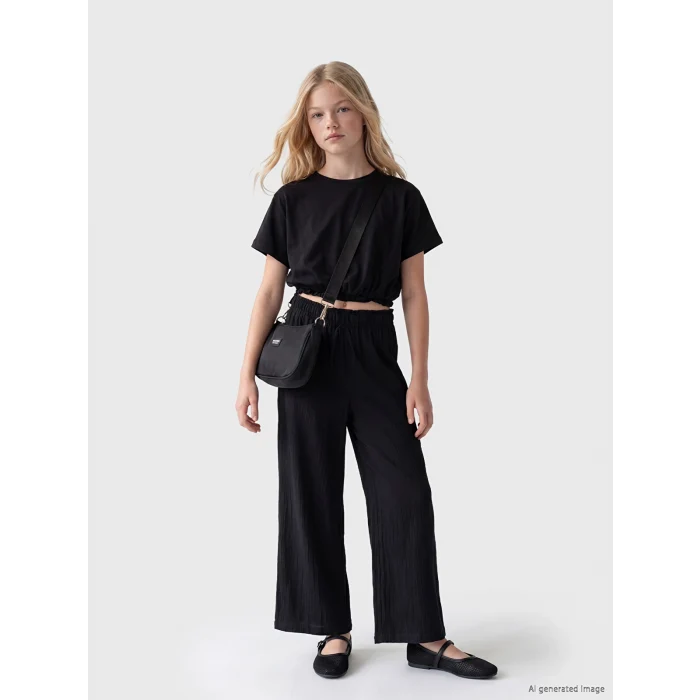 LCW Kids Siyah Loose Fit Kız Çocuk Pantolon