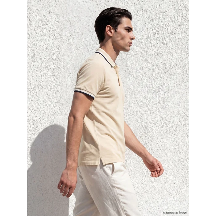 LCWAIKIKI Classic Bej Polo Yaka Pike Erkek Tişört