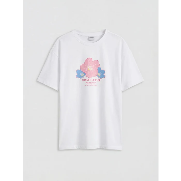 LCW Kids Pembe Bisiklet Yaka Baskılı Kız Çocuk Tişört 2li