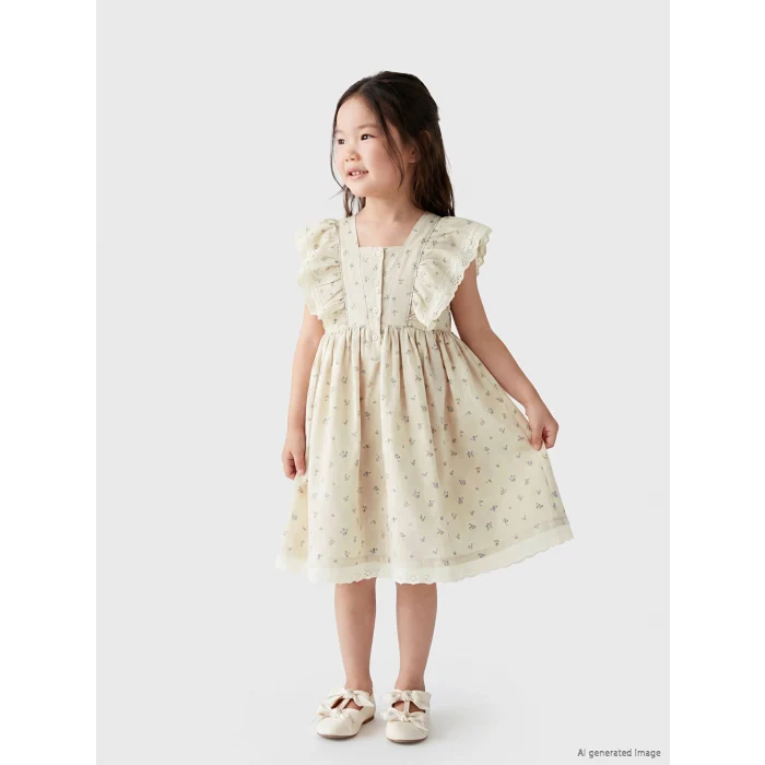 LCW Kids Bej Kız Çocuk Çiçekli Elbise