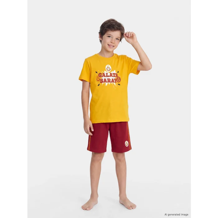 LCW Kids Turuncu Galatasaray Baskılı Erkek Çocuk Şortlu Pijama Takımı