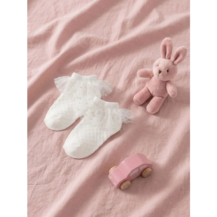 LCW baby Beyaz Fırfırlı Kız Bebek Patik Çorap 2li