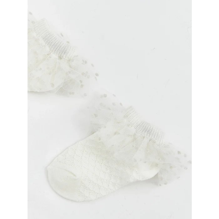 LCW baby Beyaz Fırfırlı Kız Bebek Patik Çorap 2li