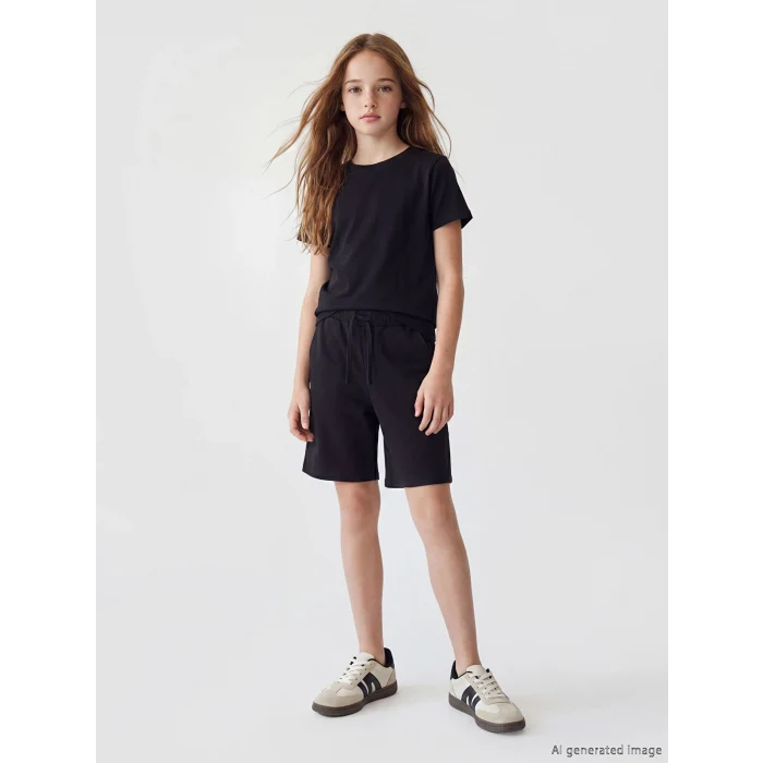 LCW Kids Siyah Beli Lastikli Kız Çocuk Şort