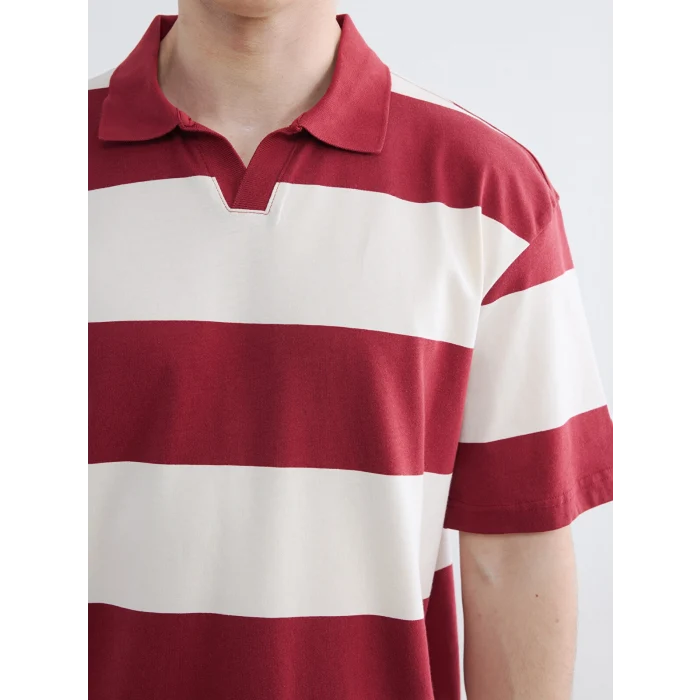 XSIDE Bordo Rahat Fit Polo Yaka Çizgili Erkek Tişört
