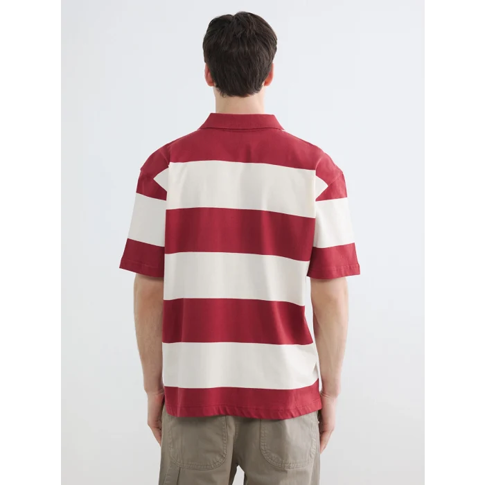 XSIDE Bordo Rahat Fit Polo Yaka Çizgili Erkek Tişört