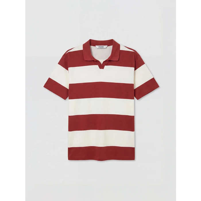 XSIDE Bordo Rahat Fit Polo Yaka Çizgili Erkek Tişört