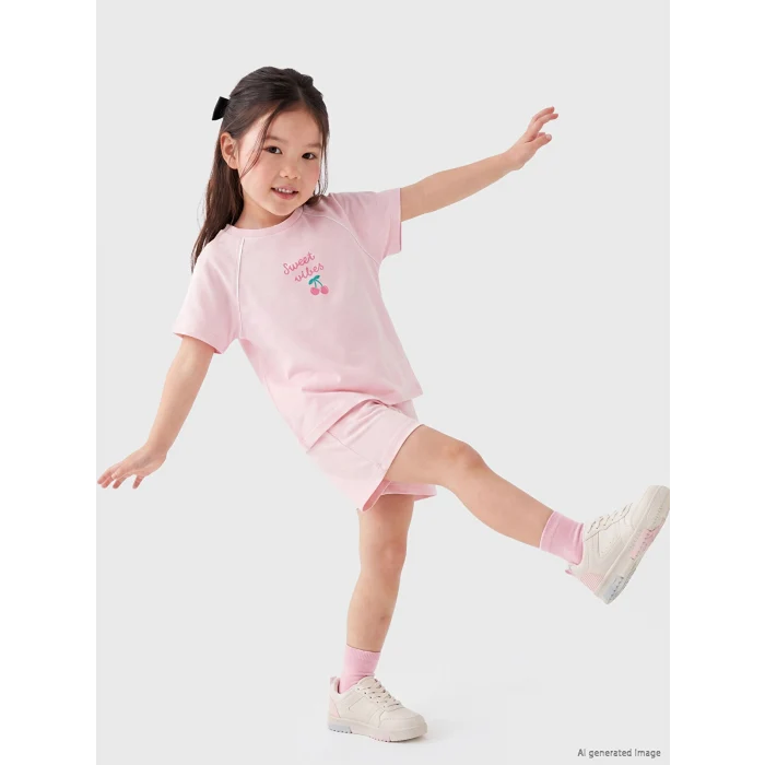 LCW Kids Pembe Çiçek Baskılı Kız Çocuk Takım