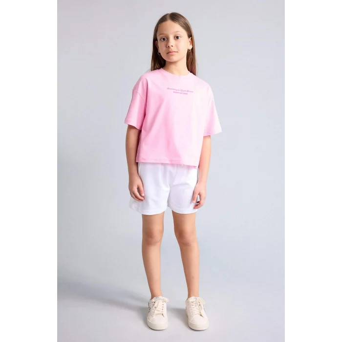 Defacto H7880A8PN253 Pembe Şort Tişört 2li Takım Kız Çocuk