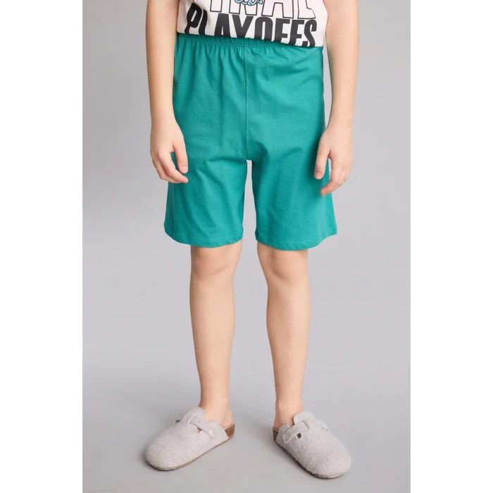 Defacto G8830A8ER105 Ekru Regular Fıt Baskılı 2li Şort Tişört Pijama Takımı Erkek Çocuk