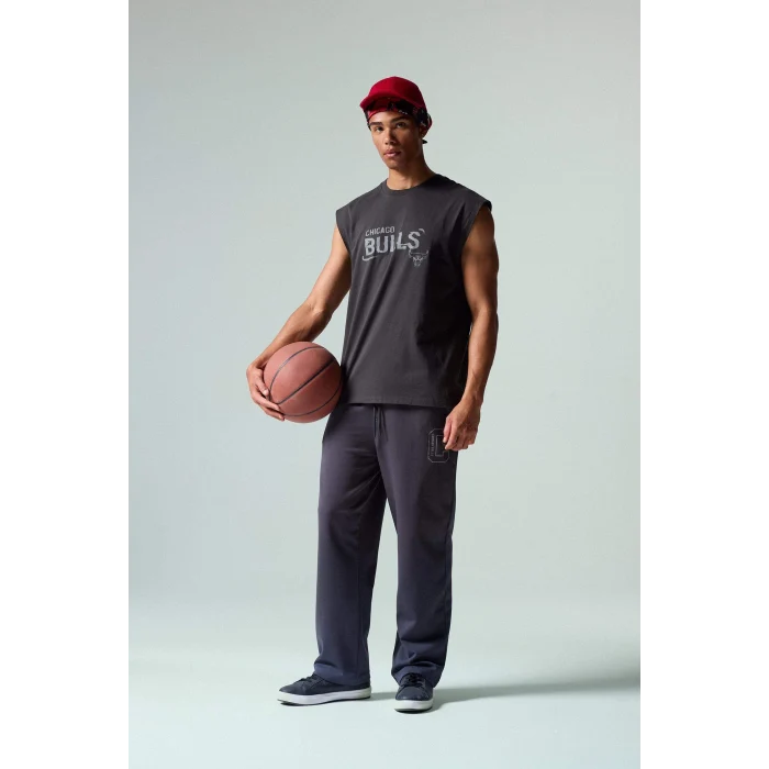 Defacto G0911AXAR214 Antrasit NBA Chıcago Bulls Oversıze Baskılı Bisiklet Yaka Atlet