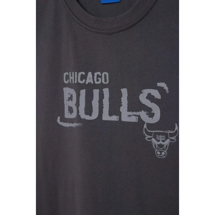 Defacto G0911AXAR214 Antrasit NBA Chıcago Bulls Oversıze Baskılı Bisiklet Yaka Atlet