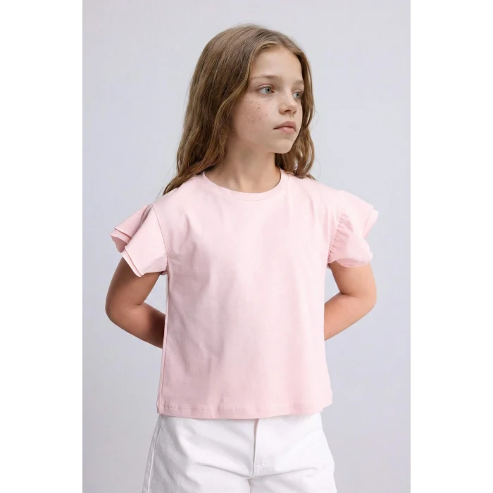 Defacto H7249A8PN141 Pembe Regular Fıt Bisiklet Yaka Penye Kısa Kollu Tişört Kız Çocuk