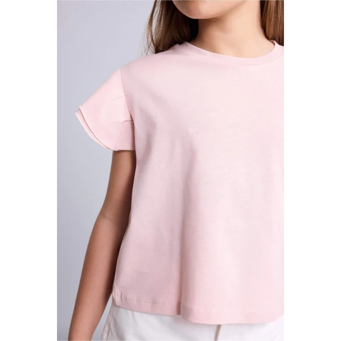 Defacto H7249A8PN141 Pembe Regular Fıt Bisiklet Yaka Penye Kısa Kollu Tişört Kız Çocuk