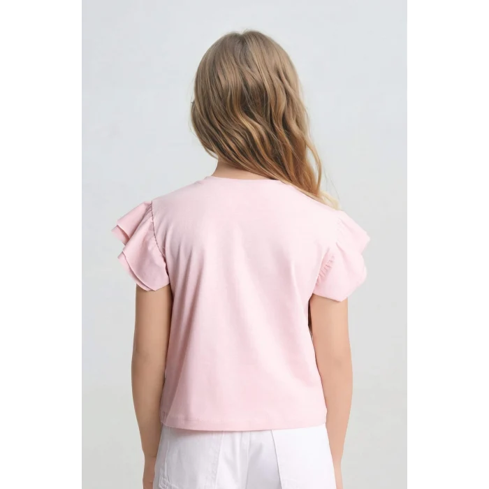 Defacto H7249A8PN141 Pembe Regular Fıt Bisiklet Yaka Penye Kısa Kollu Tişört Kız Çocuk
