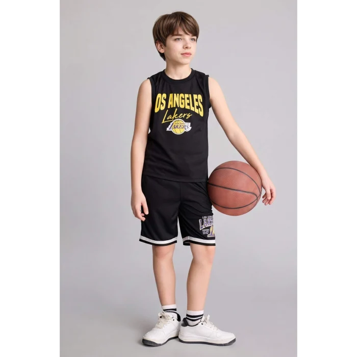 Defacto H2955A8BK81 Siyah NBA Los Angeles Lakers Bisiklet Yaka Atlet Erkek Çocuk