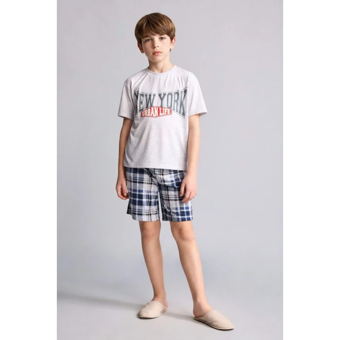 Defacto H0373A8GR400 Gri Regular Fıt Desenli 2li Pijama Takımı Erkek Çocuk