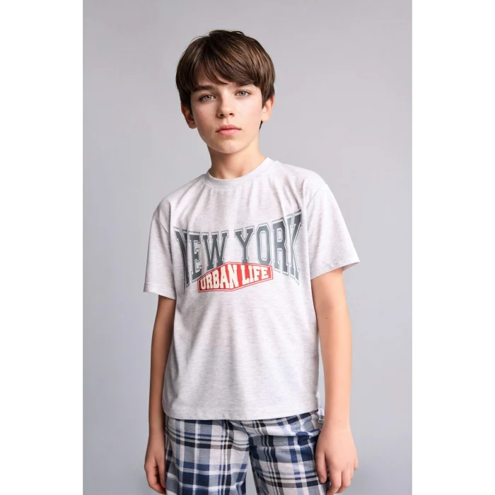 Defacto H0373A8GR400 Gri Regular Fıt Desenli 2li Pijama Takımı Erkek Çocuk
