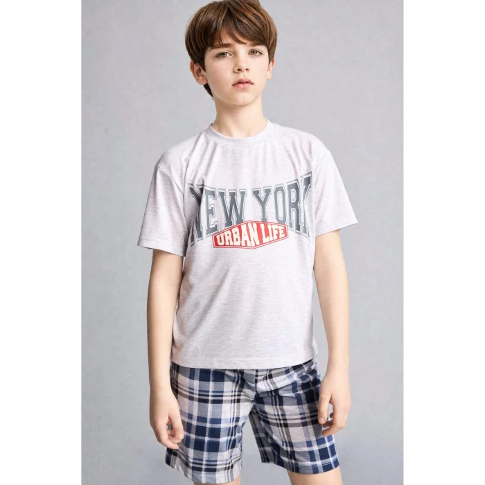 Defacto H0373A8GR400 Gri Regular Fıt Desenli 2li Pijama Takımı Erkek Çocuk