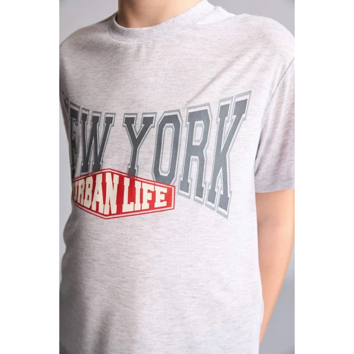 Defacto H0373A8GR400 Gri Regular Fıt Desenli 2li Pijama Takımı Erkek Çocuk