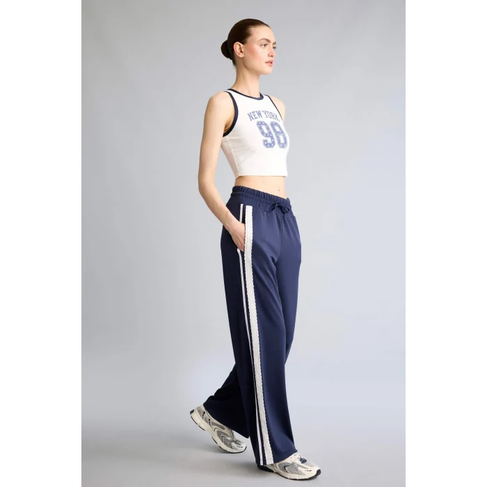 Defacto H7722AXIN275 İndigo Straıght Fıt Cepli Standart Paça Standart Boy Skuba Dalgıç Kumaş Pantolon