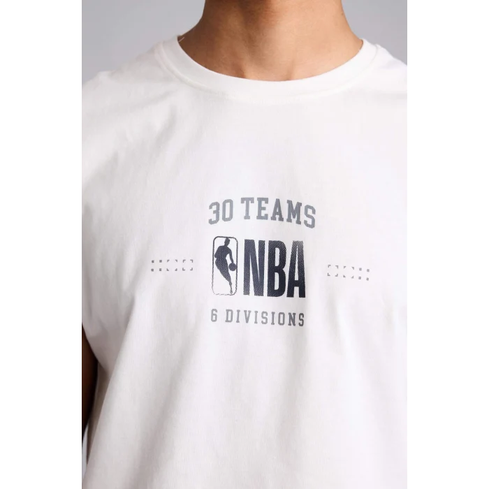 Defacto G0909AXER105 Ekru NBA Wordmark Oversıze Baskılı Bisiklet Yaka Atlet