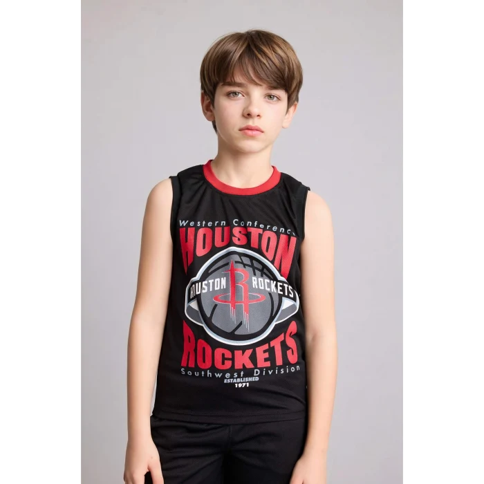 Defacto H2956A8BK81 Siyah NBA Houston Rockets Bisiklet Yaka Atlet Erkek Çocuk