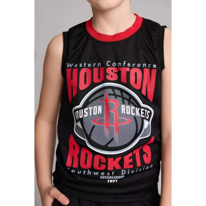 Defacto H2956A8BK81 Siyah NBA Houston Rockets Bisiklet Yaka Atlet Erkek Çocuk