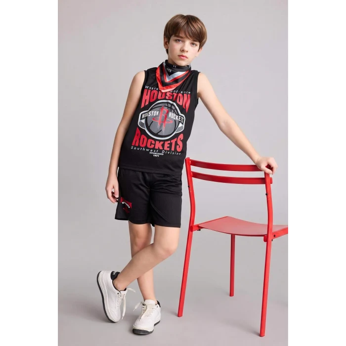 Defacto H2920A8BK81 Siyah NBA Houston Rockets Regular Fıt  Şort Erkek Çocuk