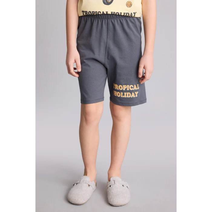 Defacto H4105A8YL83 Sarı Regular Fıt Baskılı 2li Şort Tişört Pijama Takımı Erkek Çocuk