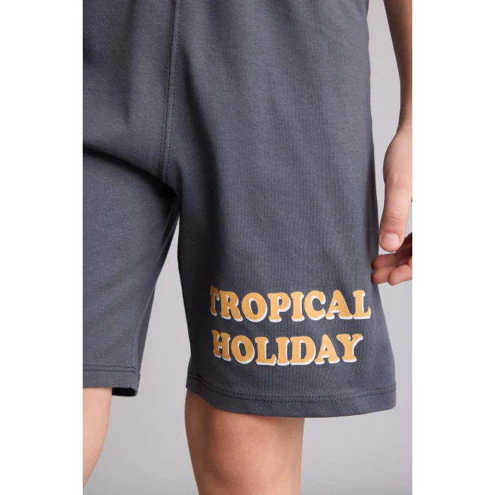 Defacto H4105A8YL83 Sarı Regular Fıt Baskılı 2li Şort Tişört Pijama Takımı Erkek Çocuk