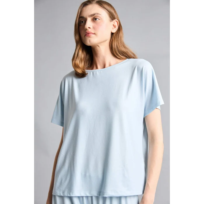 Defacto H7011AXBE745 Mavi Regular Fıt Kısa Kollu 2li Softshell Pijama Takım