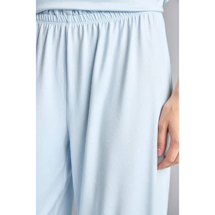 Defacto H7011AXBE745 Mavi Regular Fıt Kısa Kollu 2li Softshell Pijama Takım
