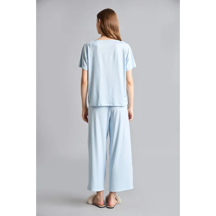 Defacto H7011AXBE745 Mavi Regular Fıt Kısa Kollu 2li Softshell Pijama Takım