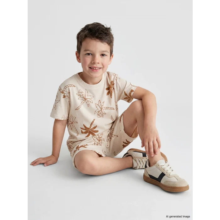 LCW Kids Bej Palmiye Desenli Erkek Çocuk Tişört ve Şort
