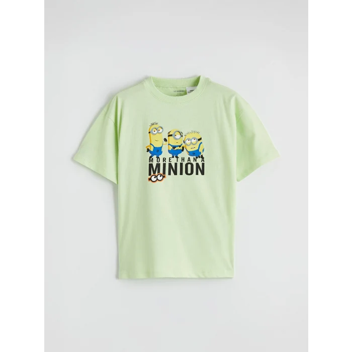 LCW Kids Yeşil Bisiklet Yaka Minions Baskılı Erkek Çocuk Tişört