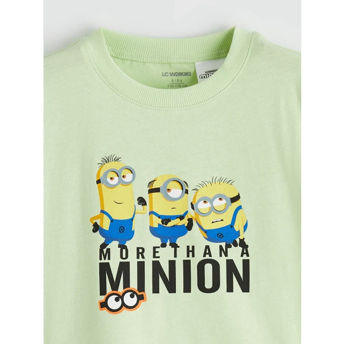 LCW Kids Yeşil Bisiklet Yaka Minions Baskılı Erkek Çocuk Tişört