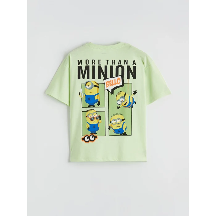 LCW Kids Yeşil Bisiklet Yaka Minions Baskılı Erkek Çocuk Tişört