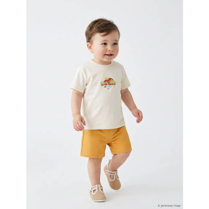 LCW baby Ekru Dinozor Baskılı Erkek Bebek Takım