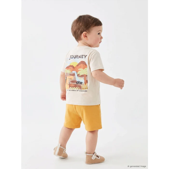 LCW baby Ekru Dinozor Baskılı Erkek Bebek Takım