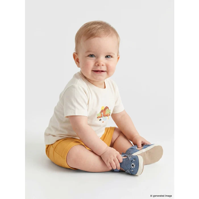 LCW baby Ekru Dinozor Baskılı Erkek Bebek Takım