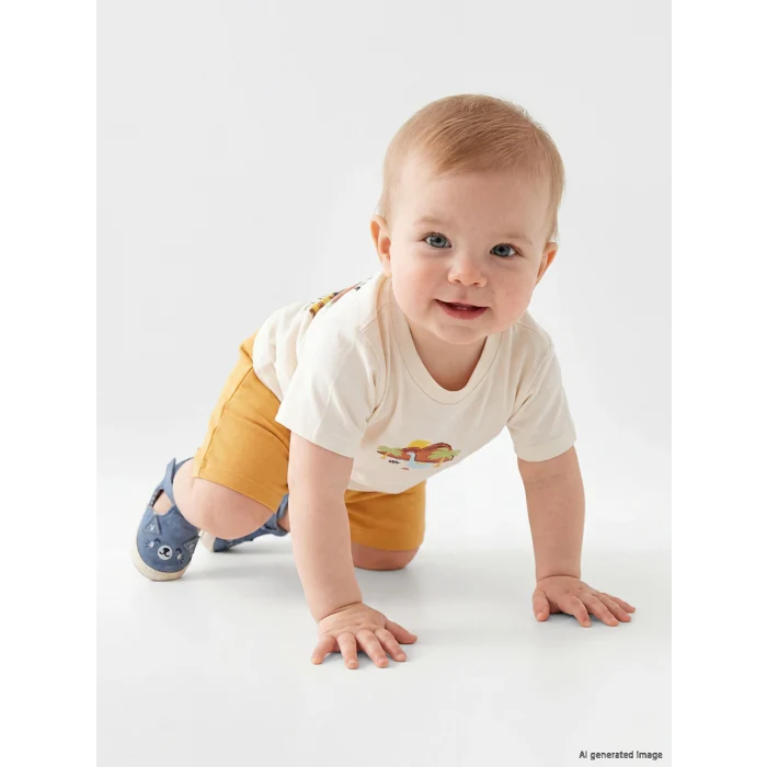 LCW baby Ekru Dinozor Baskılı Erkek Bebek Takım