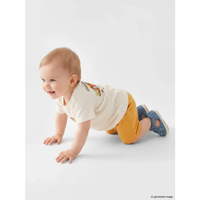 LCW baby Ekru Dinozor Baskılı Erkek Bebek Takım